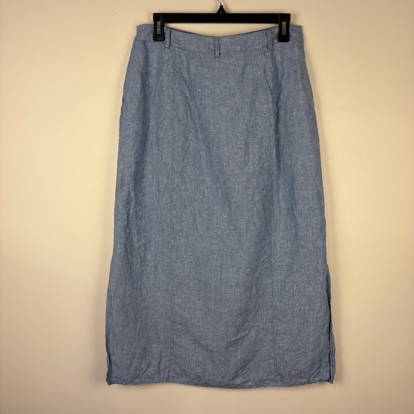 Talbots Blue Linen Button-Front Maxi Skirt Coastal Cottagecore - Picture 5 of 8
